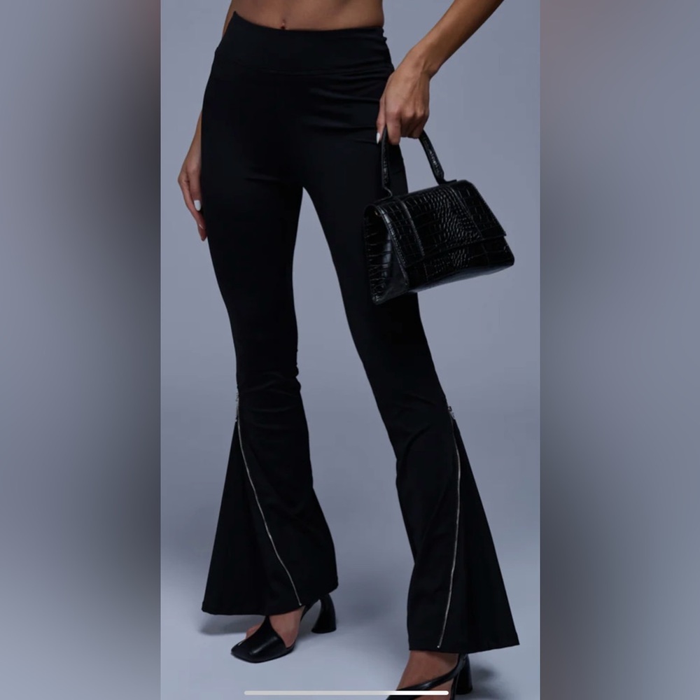AKIRA Black Flare Pants with Zipper Detail